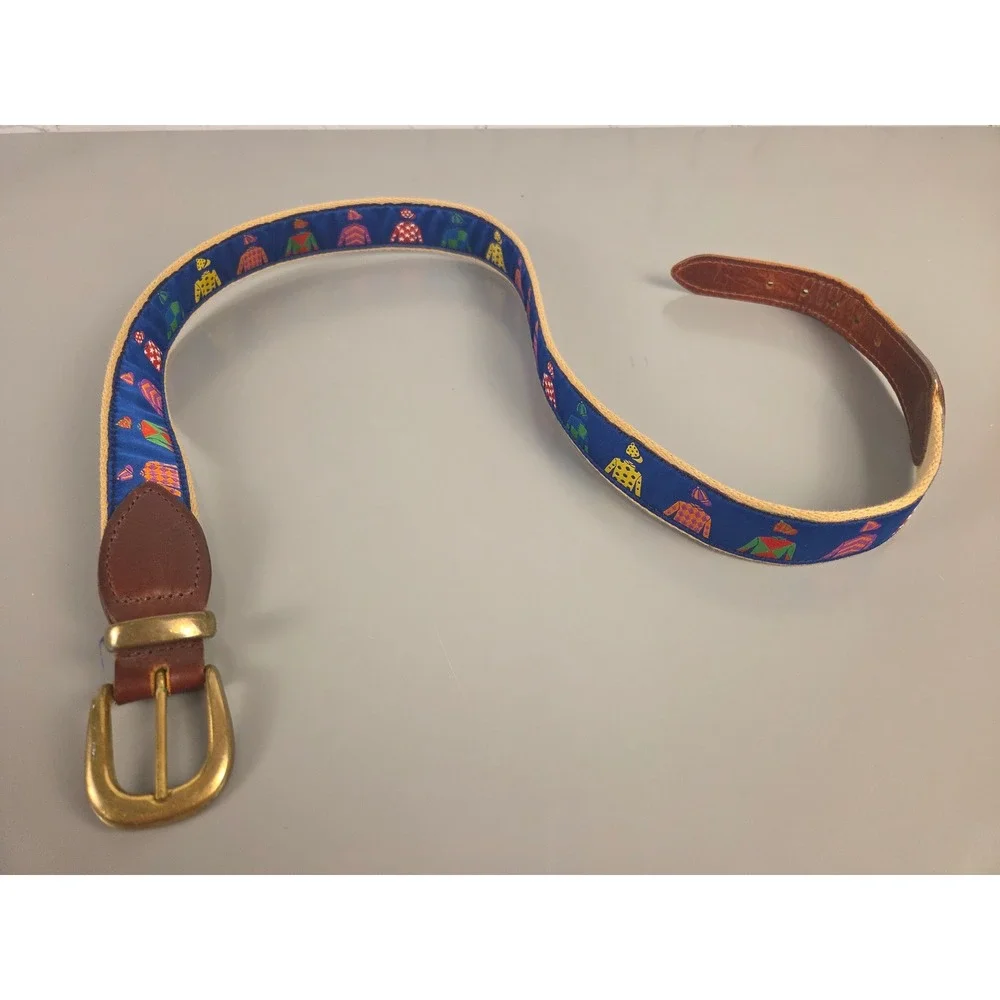 Leather Ribbon Belt Jockeys Horse Racing Kentucky Derby YRL Sz 34